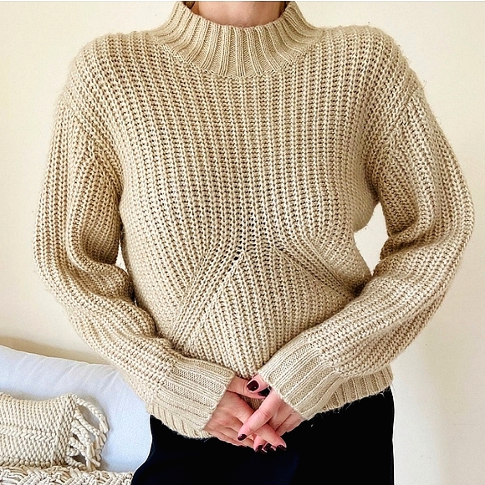Splendid Mock Neck Knit Sweater XS Dolman Cream